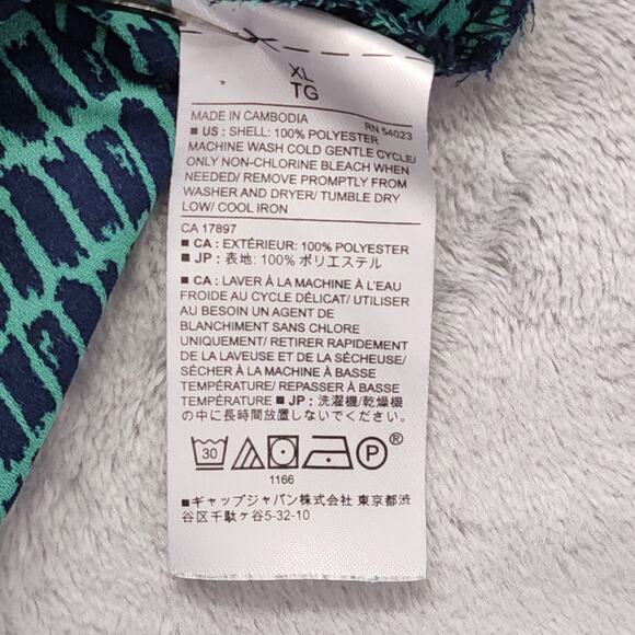 Banana Republic Top Womens Size XL Green Blue Back Button Crop Slit Sleeve - Picture 6 of 10